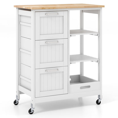 Rolling Kitchen Island Utility Storage Cart with 3 Large Drawers-Black