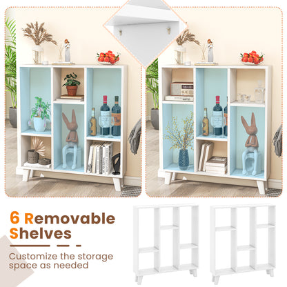 9-Cube Bookcase with 6 Removable Shelves and Raised Support Feet-White