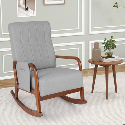 Rocking Chair with Ottoman and Solid Rubber Wood Frame and Padded Cushion-Gray