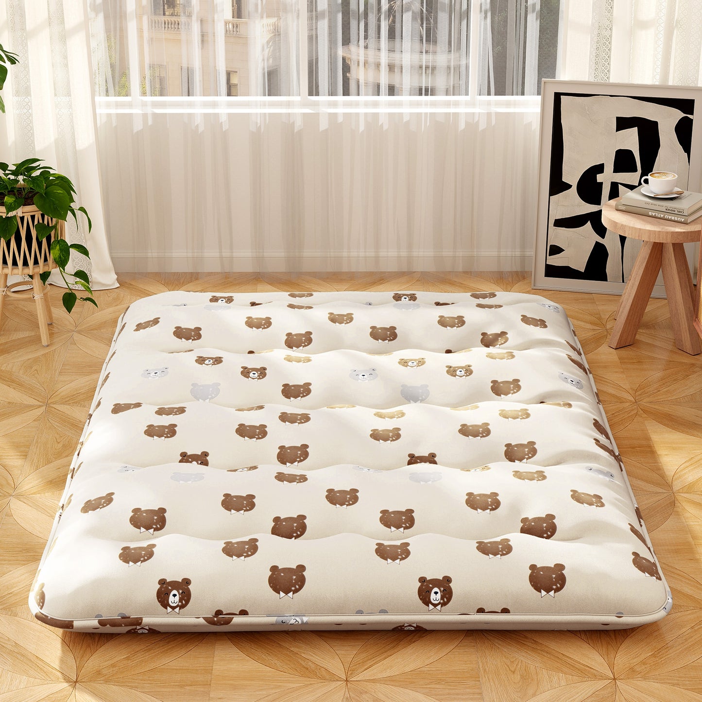 Foldable Futon Mattress with Washable Cover and Carry Bag for Camping-Queen Size
