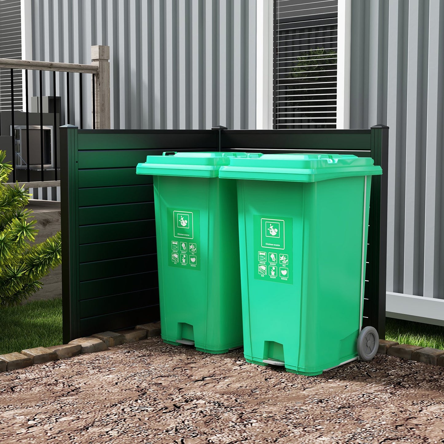 Air Conditioner Fence 48-Inch Privacy Screen 2-Panel for Trash Can with Metal Stakes