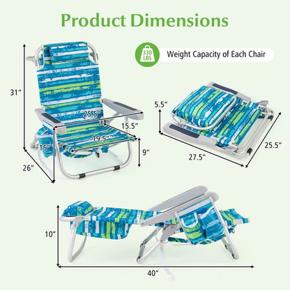 1 Piece Foldable Backpack Beach Chair with Cup Holder and Storage Pockets for Outdoor-Blue