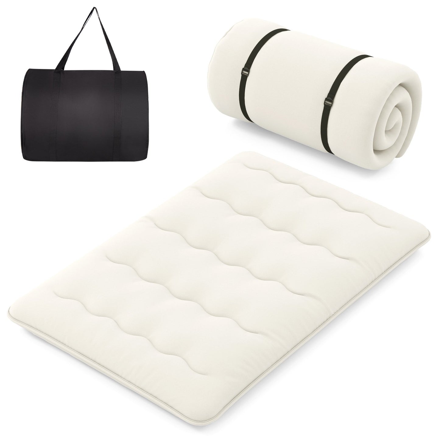 Queen/King/Twin/Full Futon Mattress Floor Sleeping Pad with Washable Cover Beige-Queen Size