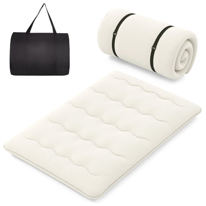Queen/King/Twin/Full Futon Mattress Floor Sleeping Pad with Washable Cover Beige-Queen Size