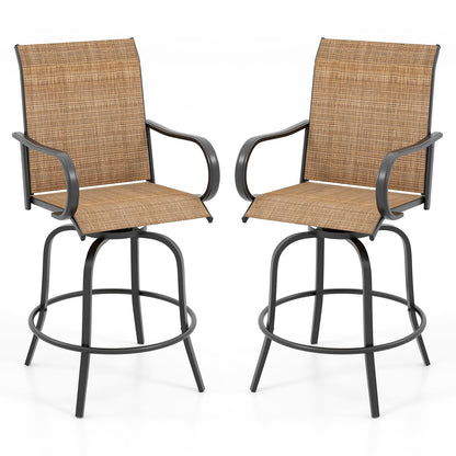 2 Pieces 360 Rotating Bar Stool Set with Armrests for Patio-Black