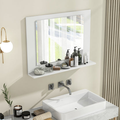 Rectangle Bathroom Mirror with Shelf 23.5 x 17.5 Inch and Wood Frame-Brown