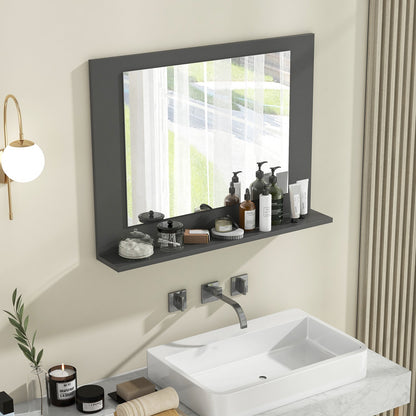 Rectangle Bathroom Mirror with Shelf 23.5 x 17.5 Inch and Wood Frame-Brown