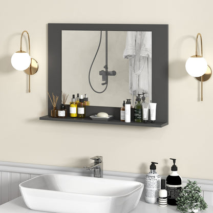 Rectangle Bathroom Mirror with Shelf 23.5 x 17.5 Inch and Wood Frame-Brown