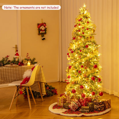 6/7.5/9 Feet Pre-Lit Artificial Christmas Tree Snow Flocked Hinged-7.5 Feet