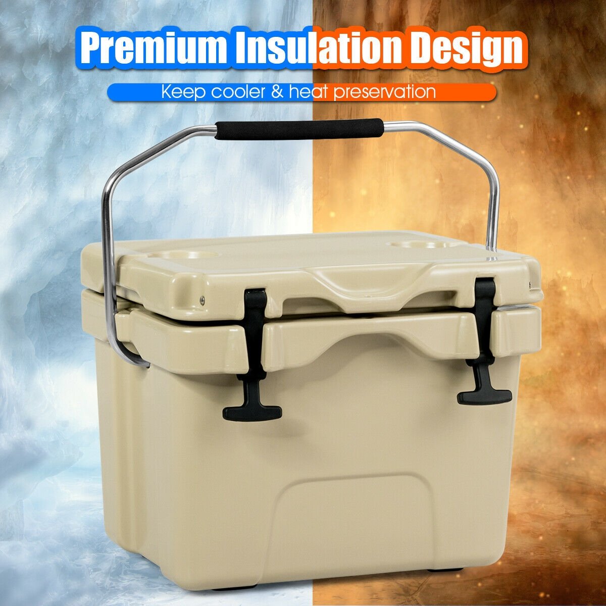 16 Quart 24-Can Capacity Portable Insulated Ice Cooler with 2 Cup Holders-Blue