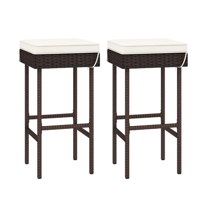 Patio Rattan Barstools Set of 2/4 with Footrest and Soft Cushions for Backyard Balcony-4 Pieces