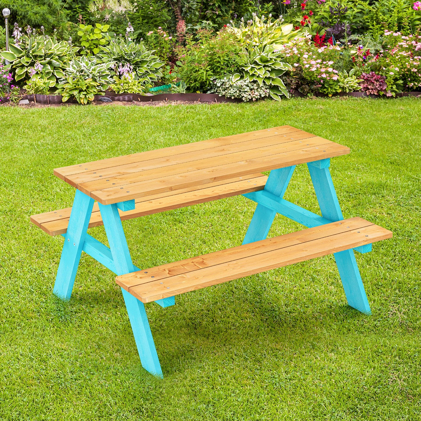 Children Outdoor Wooden Table with Bench Seats for Indoor and Outdoor Use-Natural