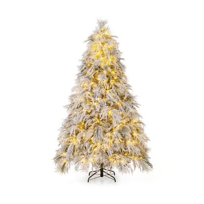 7-foot pre-lit snow flocked Christmas tree with warm white LED lights and full branch tips, holiday decor from Wilsons Home Store