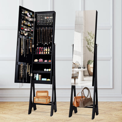 Standing Mirror Jewelry Cabinet-Black