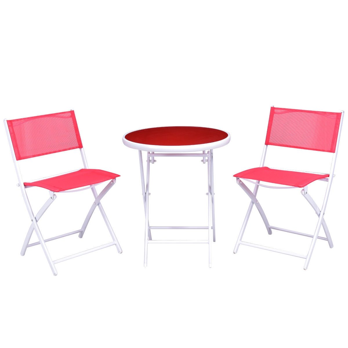 3 PCS Folding Bistro Table Chairs Set Garden Backyard Patio Furniture Black New-Black