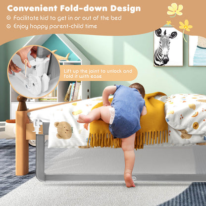 59 Inch Extra Long Folding Breathable Baby Children Toddlers Bed Rail Guard with Safety Strap-Beige