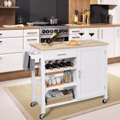 Kitchen Island Cart Rolling Serving Cart Wood Trolley-Brown