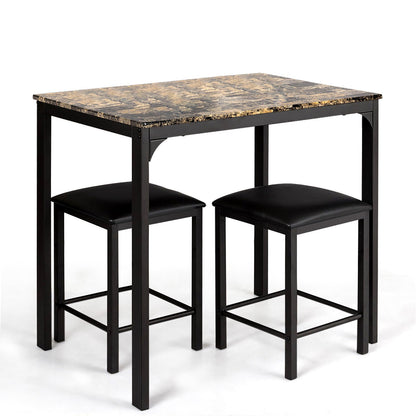 3 Pieces Counter Height Dining Set Faux Marble Table-Black