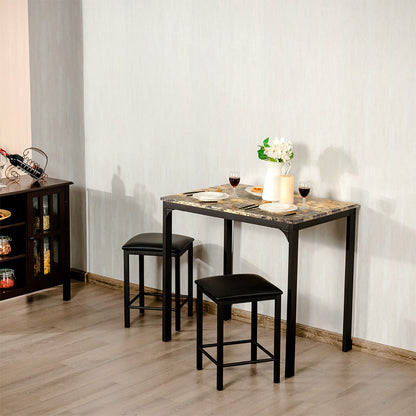 3 Pieces Counter Height Dining Set Faux Marble Table-Black