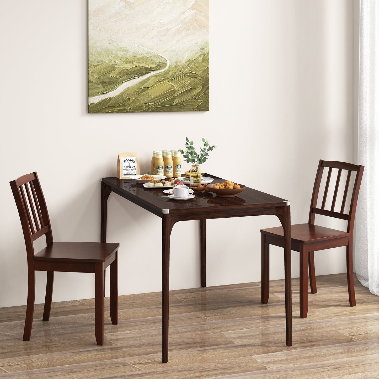 Wood Dining Chair Set of 2 with Rubber Wood Legs-Black