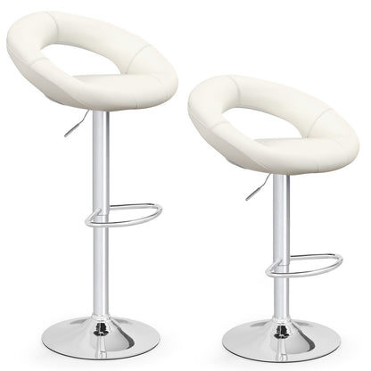 Height Adjustable Bar Stools Set of 2 with Hollow Back and Footrest-Black