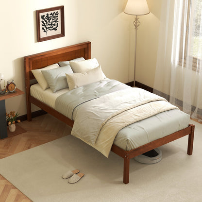 Twin/Full/Queen Size Bed Frame with Wooden Headboard and Slat Support-Full Size