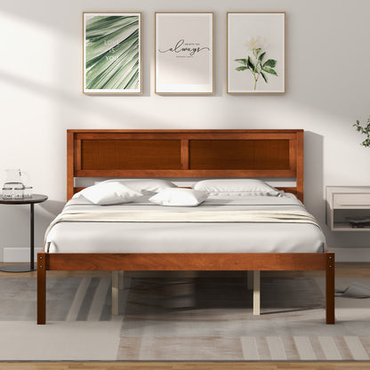 Twin/Full/Queen Size Bed Frame with Wooden Headboard and Slat Support-Full Size