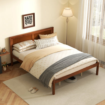 Twin/Full/Queen Size Bed Frame with Wooden Headboard and Slat Support-Full Size
