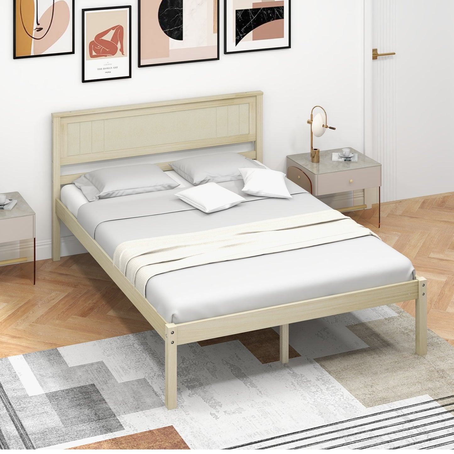 Twin/Full/Queen Size Wooden Bed Frame with Headboard and Slat Support-Twin Size