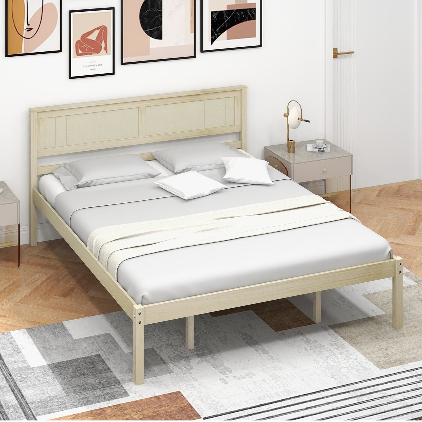 Twin/Full/Queen Size Wooden Bed Frame with Headboard and Slat Support-Twin Size