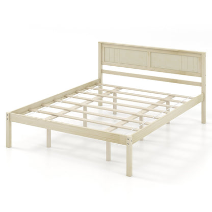 Twin/Full/Queen Size Wooden Bed Frame with Headboard and Slat Support-Twin Size