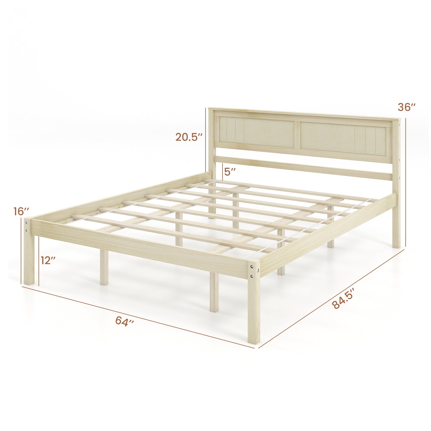 Twin/Full/Queen Size Wooden Bed Frame with Headboard and Slat Support-Queen Size