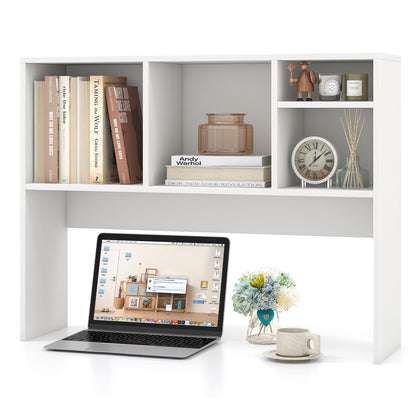 Computer Desktop Bookcase with 4 Cubbies and Open Back Compartment-Beige