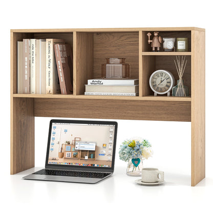 Computer Desktop Bookcase with 4 Cubbies and Open Back Compartment-Beige