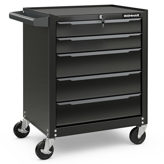 5-Drawer Tool Storage Cabinet with Hanging Holes and Central Keyed Locking System-Black