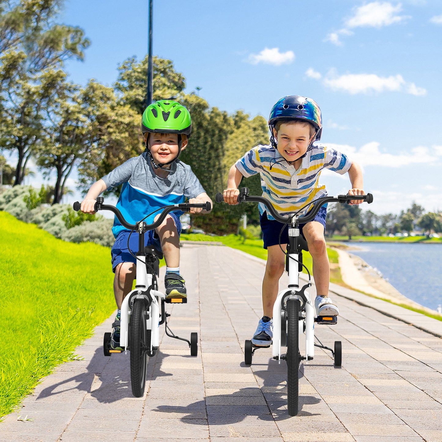 14 Inch Kids Bike with 2 Training Wheels for 3-5 Years Old-Black & White