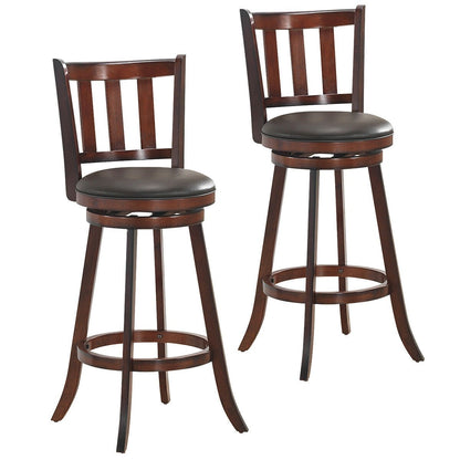 Set of 2 Wood Swivel Counter Height Dining Pub Bar Stools with PVC Cushioned Seat-29 Inch