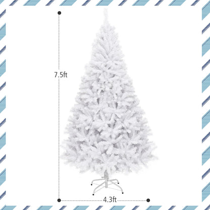 6 Feet / 7.5 Feet / 9 Feet Hinged Artificial Christmas Tree with Metal Stand-7.5 Feet