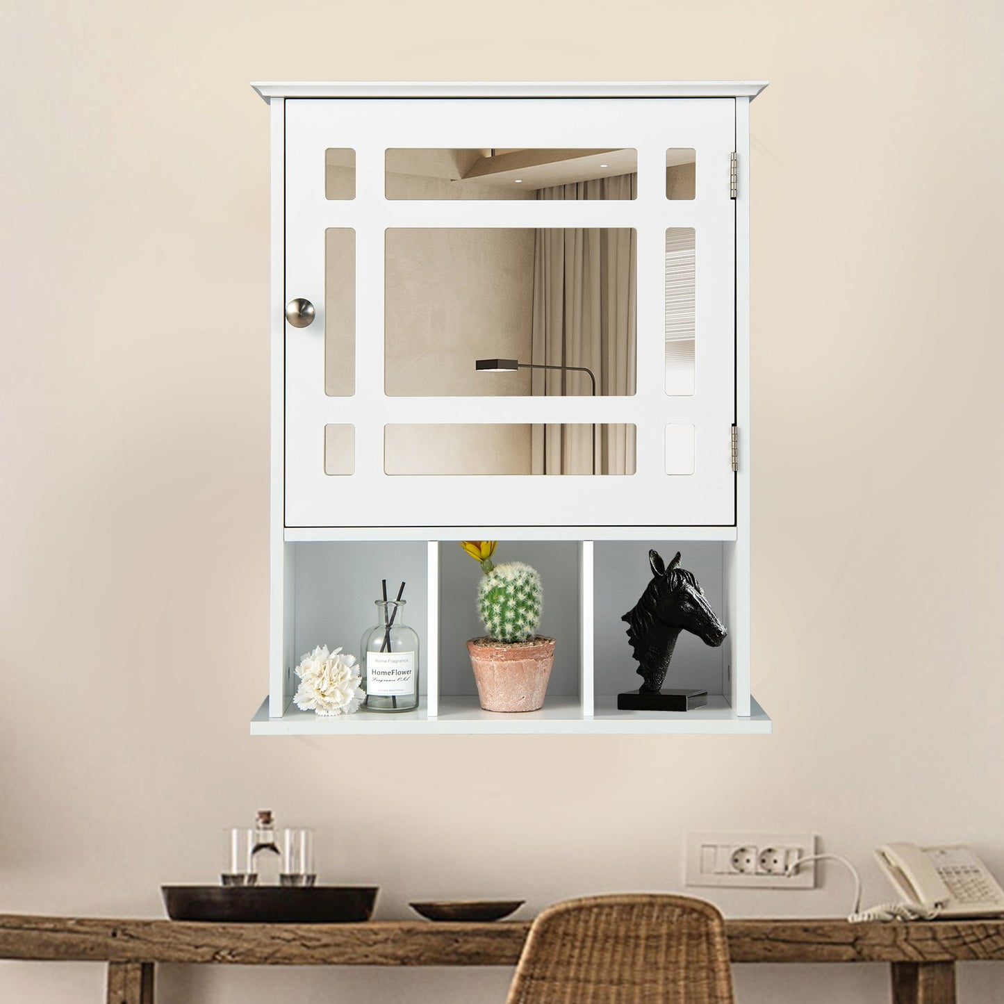 Wall Mounted and Mirrored Bathroom Cabinet-Brown