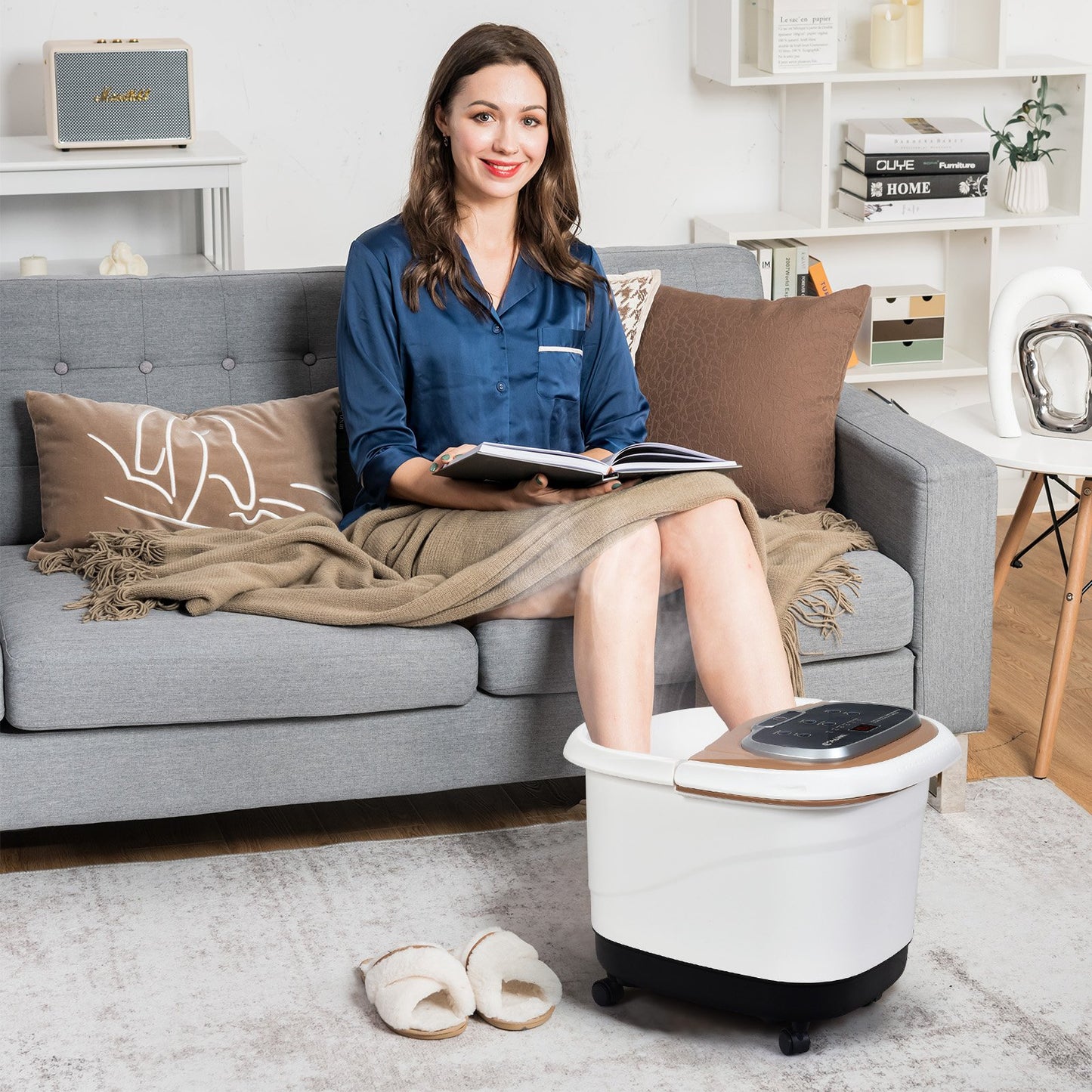 Portable All-In-One Heated Foot Spa Bath Motorized Massager-Black