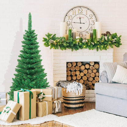 6.5 Feet Pre-Lit Hinged Artificial Pencil Christmas Tree-6.5 ft
