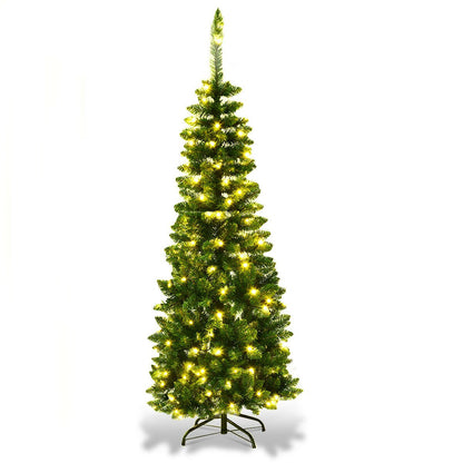 6.5 Feet Pre-Lit Hinged Artificial Pencil Christmas Tree-6.5 ft
