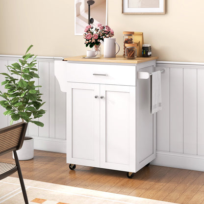 Utility Rolling Storage Cabinet Kitchen Island Cart with Spice Rack-Brown