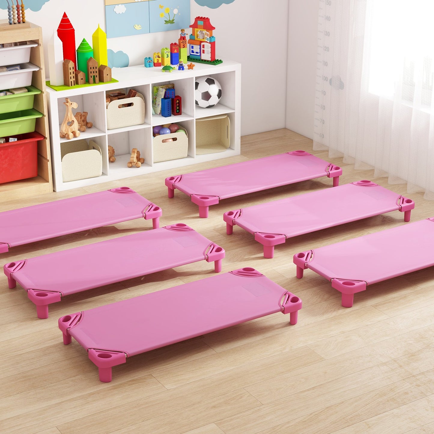 Kids Stackable Daycare Cot Pack of 6 with Detachable Oxford Cloth-Beige