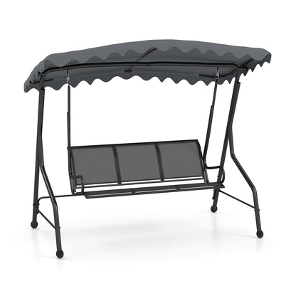 3-Seat Outdoor Porch Canopy Swing with Adjustable Shading-Brown