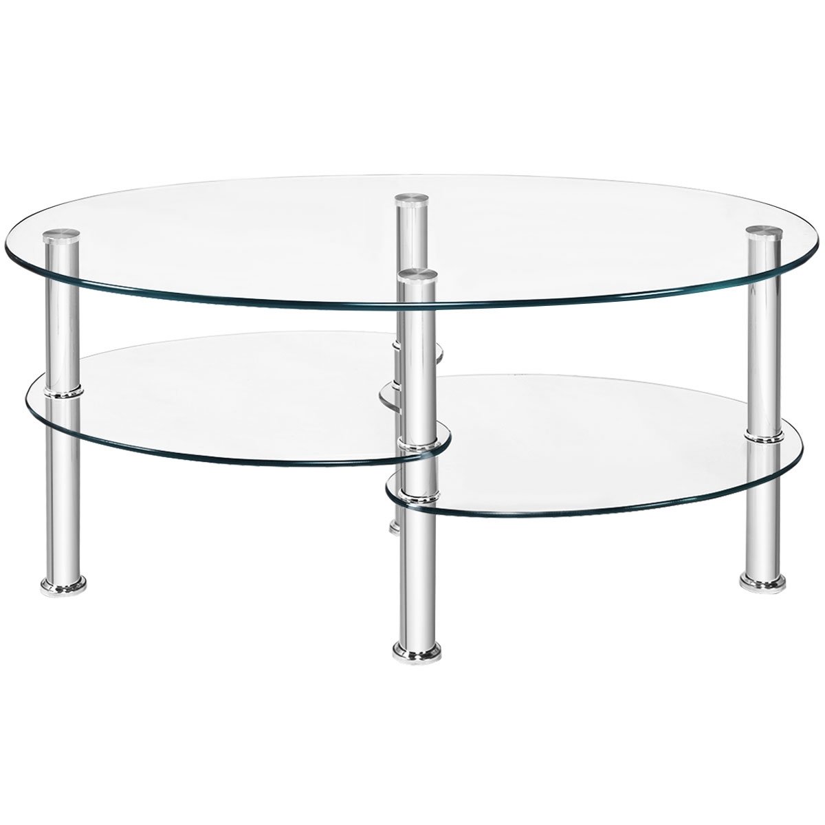 Tempered Glass Oval Side Coffee Table-Black