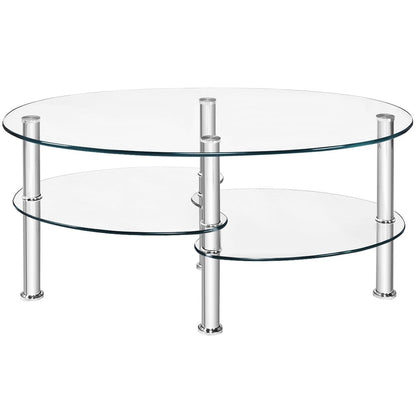 Tempered Glass Oval Side Coffee Table-Black