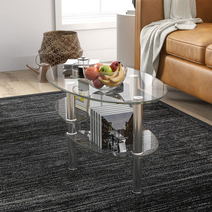 Tempered Glass Oval Side Coffee Table-Black