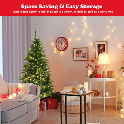 Pre-Lit Artificial Half National Christmas Tree with 8 Flash Modes-6 ft