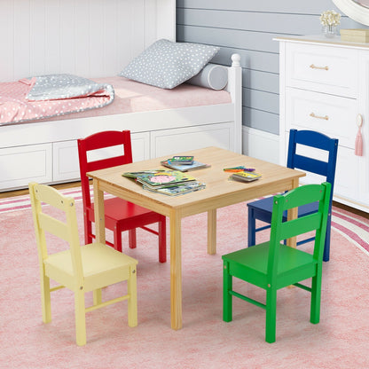 5 Pieces Kids Pine Wood Table Chair Set-Clear